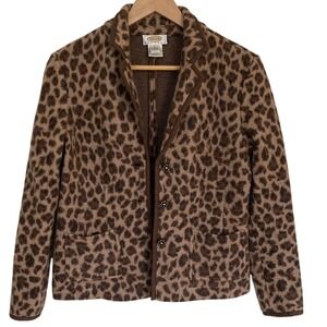 Talbots Leopard-Print Merino Wool Blazer Brown Tan Leopard Print Size SP Pockets